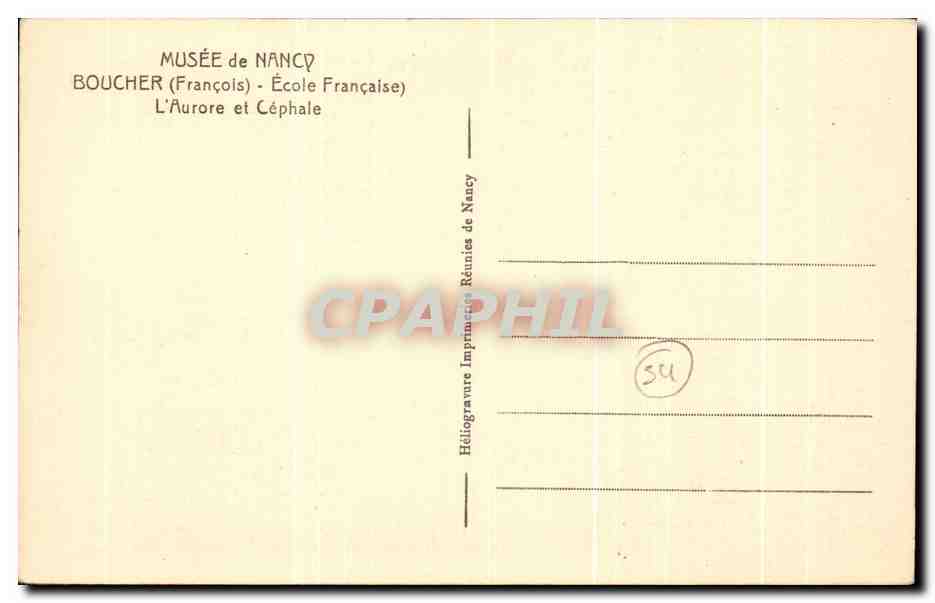 CPA Musee de Nancy Boucher Ecole Francaise LAurore et Cephale — Verso