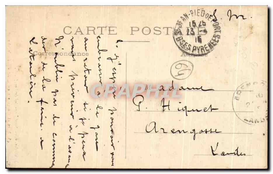 Nive et Gorge en Chilo d'Esternuby — Saint-Jean-Pied-de-Port (B.-P.) — J. Olivier, édit., n°43 — Verso