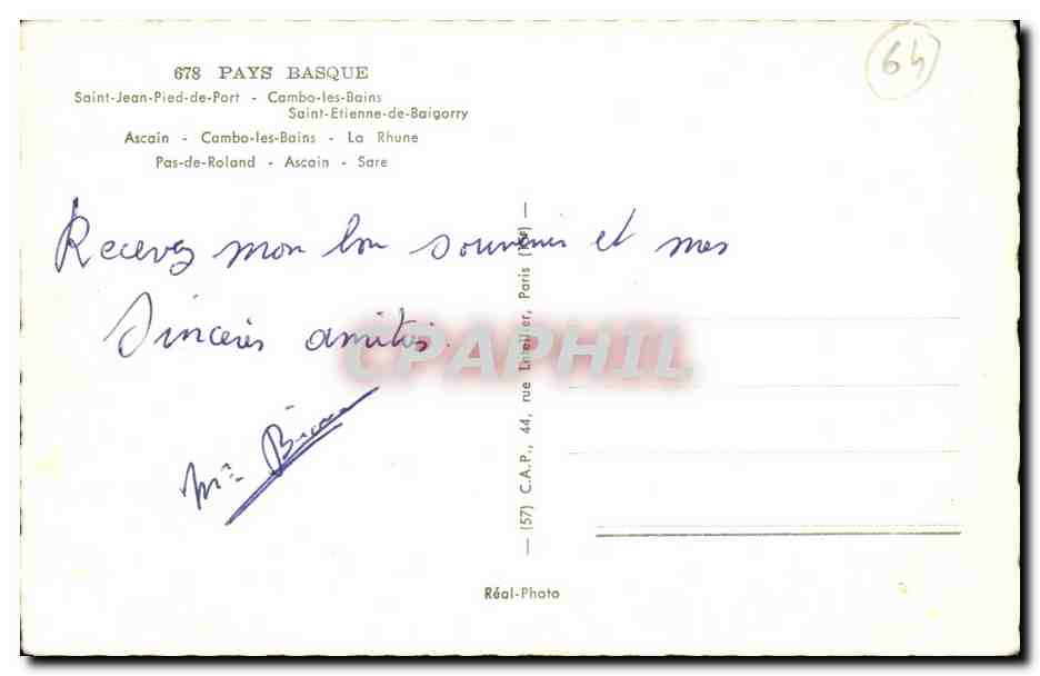 Pays Basque — Souvenir du Pays Basque — Réal-Photo — Verso