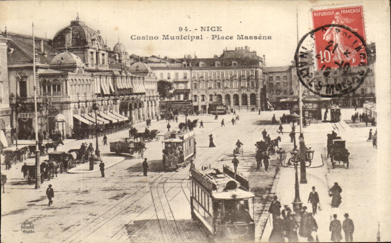 CPA Nice Casino Municipal Place Massena Tramways