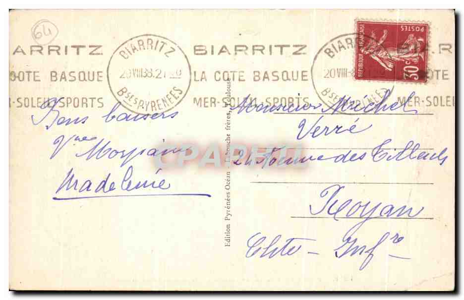 CPA Biarritz La Rocher Percee et le Rocher de la Vierge — Verso