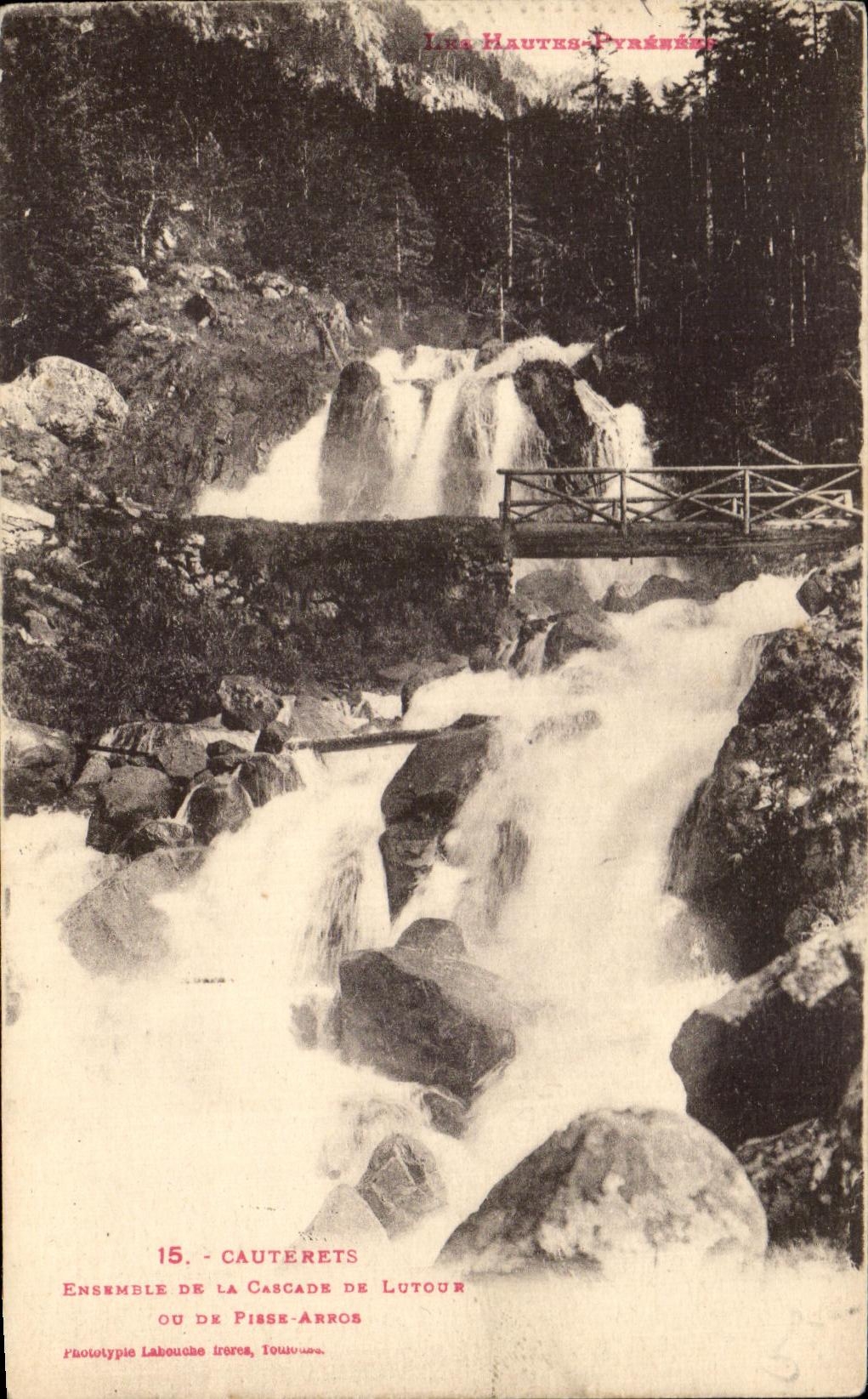 Cauterets — Cascade de Lutour ou de Pisse-Arros — phototypie Labouche frères, Toulouse