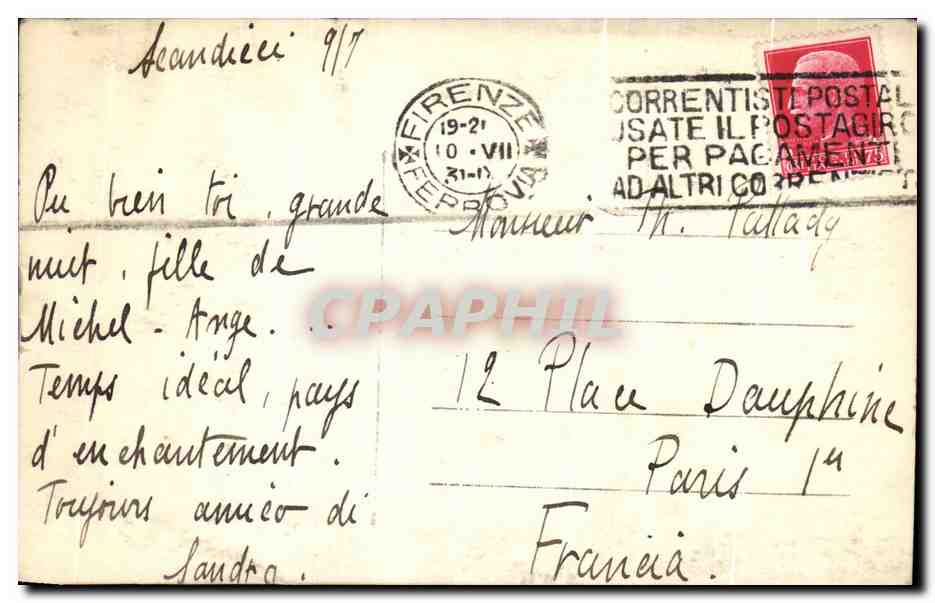 CPA Firenze Caspelia Medicea La Notte Michelangiole — Rückseite