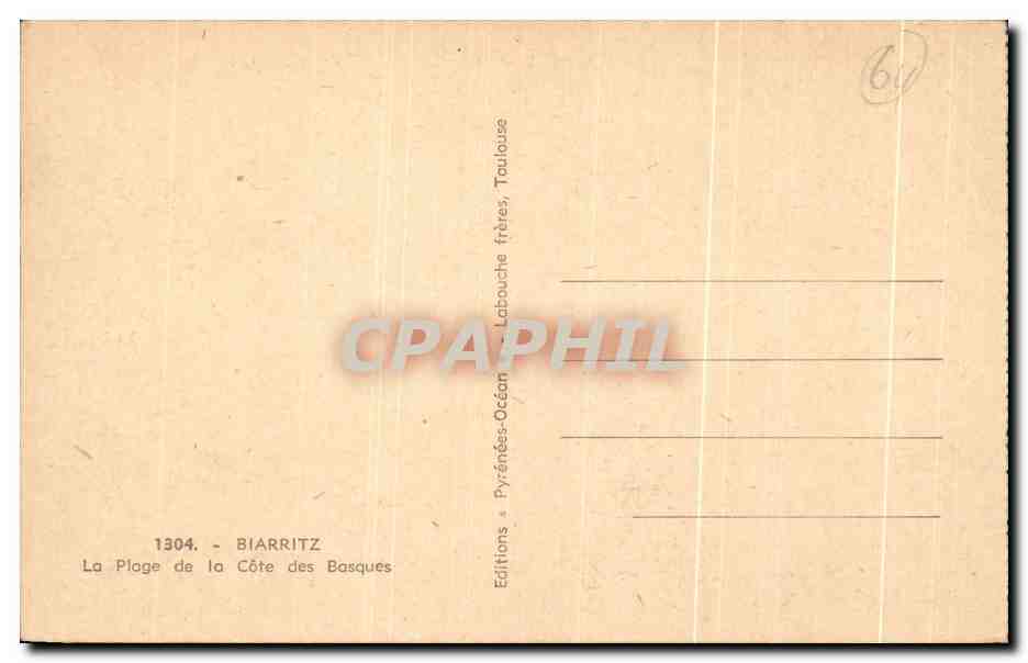 CPA Biarritz La Plage de la Cote des Basques — Verso