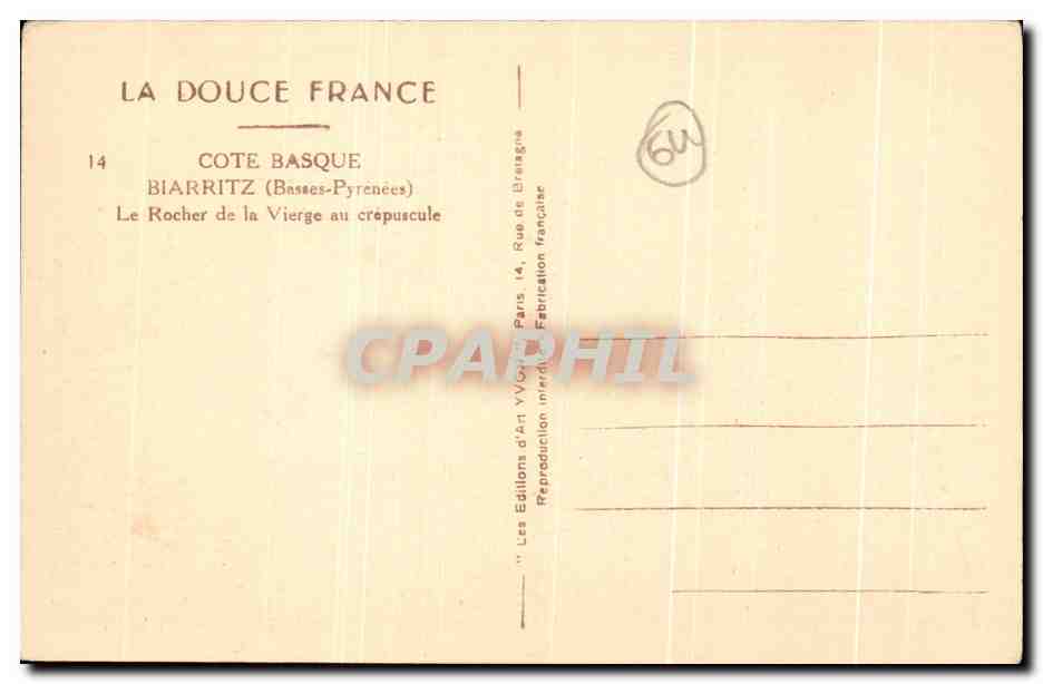 CPA Biarritz Le Rocher de la Vierge au Crepuscule — Verso
