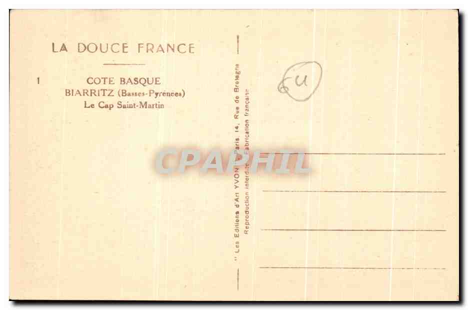 CPA Biarritz Le Cap Saint Martin — Back