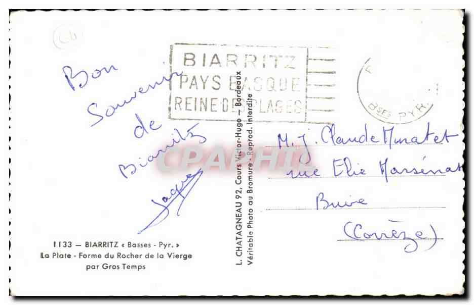 CPA Biarritz La Plate Forme du Rocher de la Vierge Par Gros Temps — Verso