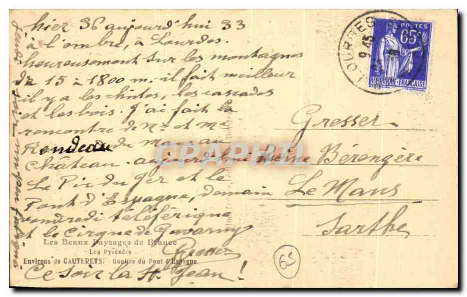 CPA Environs de Cauterets Gouffre du pont d'Espagne — Verso