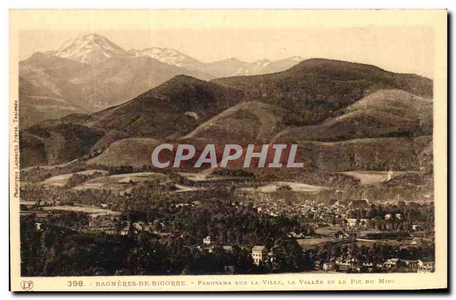 Bagnères-de-Bigorre — Panorama sur la ville, la vallée et le Pic du Midi — éditeur Léonard Jans, Toulouse, n° 398