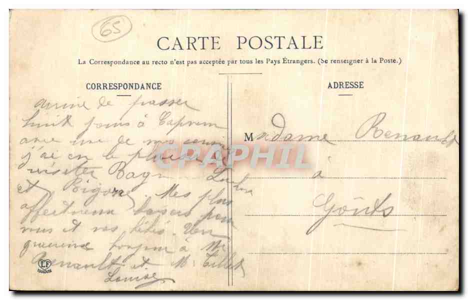 CPA Bagneres de Bigorre Avenue De Casno Etablissenent Thermal — Verso