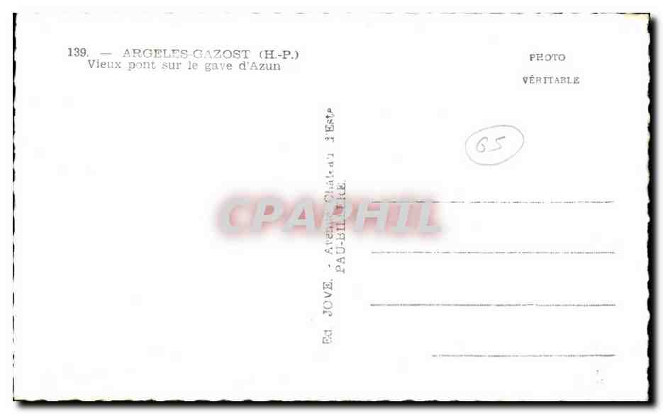 Argeles-Gazost (H-P) — Vieux pont sur le gave d'Azun — Éditeur Jove, Pau-Billère — Reverso
