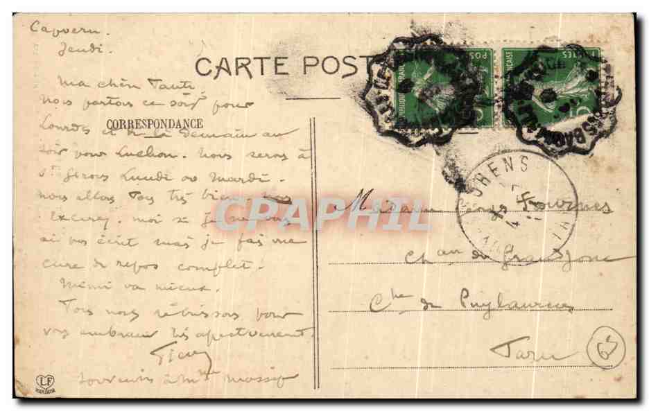 CPA Les Hautes Pyrenees Capvern Route de Bagneres de Bigorre Les bords de l'Arros — Verso