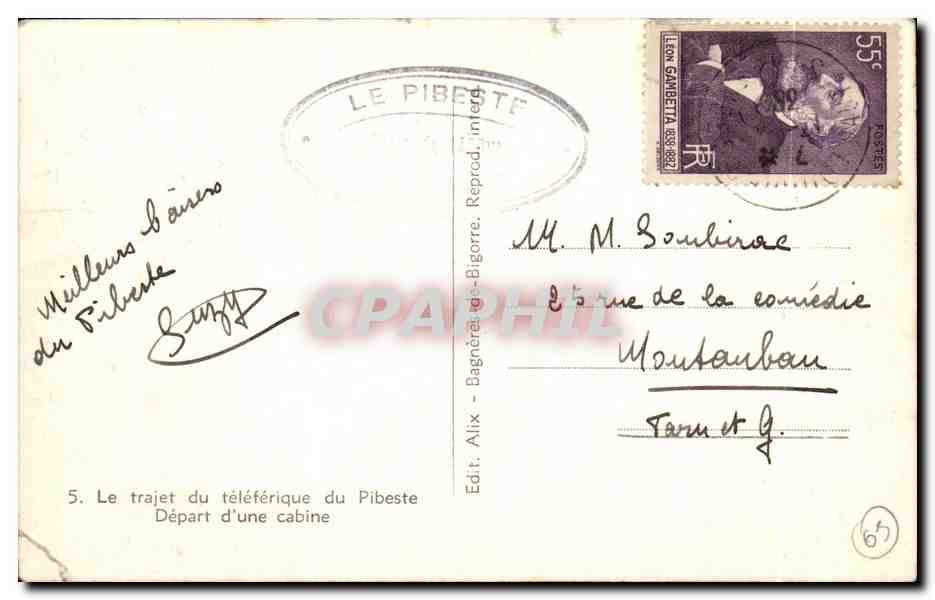 Le trajet du téléférique du Pibeste — Départ d'une cabine — Édit. Alix, Bagnères-de-Bigorre — Reverso