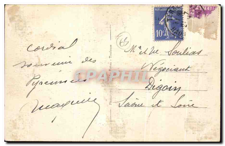 Tarbes — Vue générale et chaîne des Pyrénées — éditeur Toulous — Verso