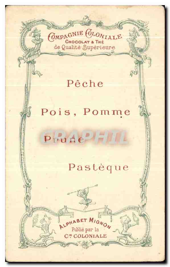 CPA Alphabet mignon Poule perdrix Porc pigeon Pintade Cie coloniale Paris  — Rückseite