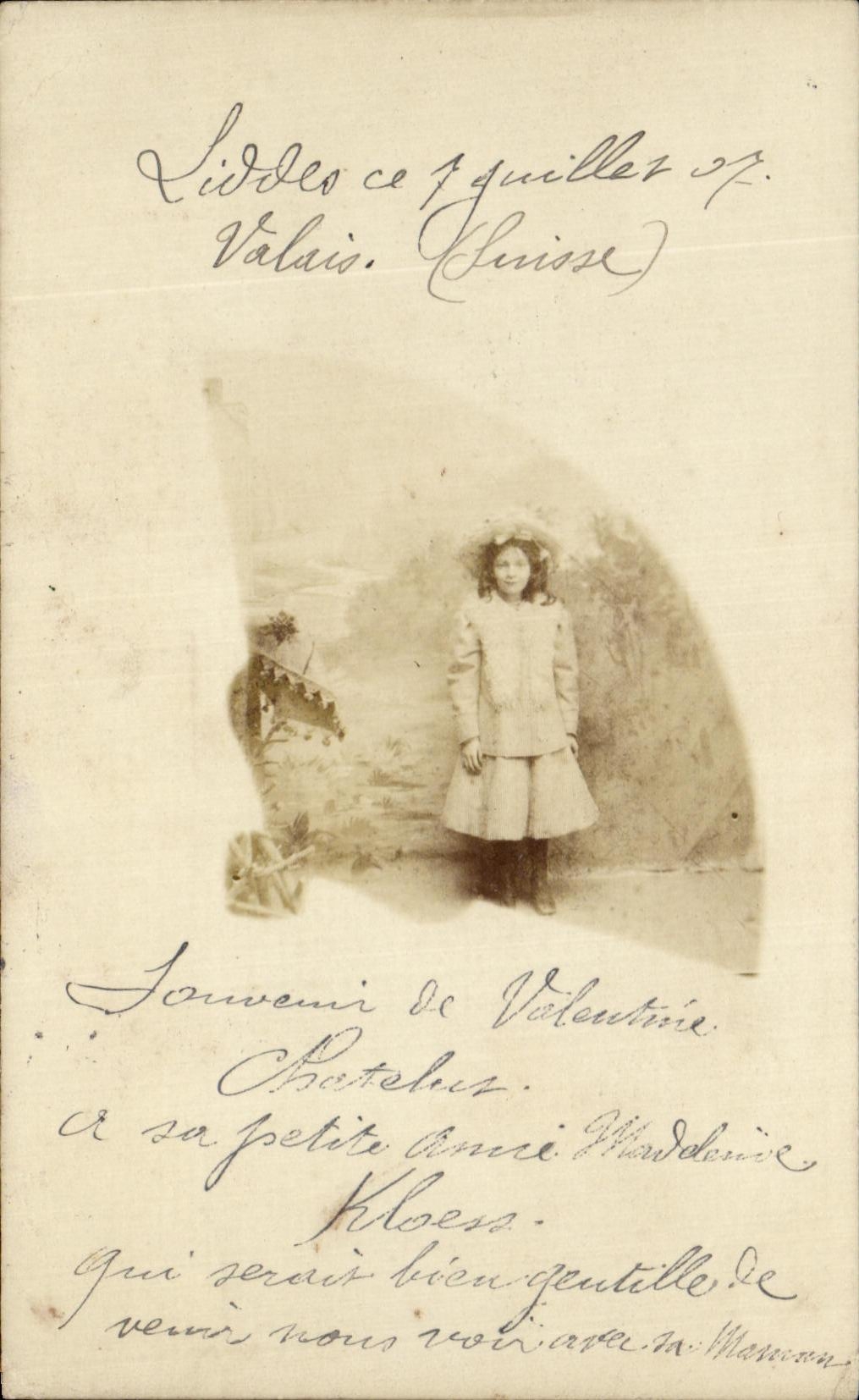CARTE PHOTO Valais Liddes 1907 Enfant Valentine