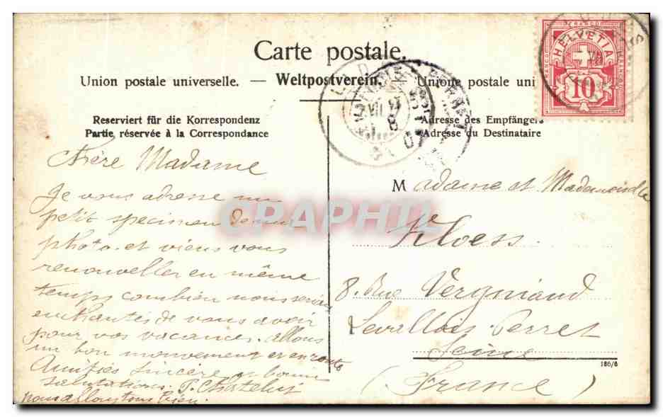 CARTE PHOTO Valais Liddes 1907 Enfant Valentine — Rückseite