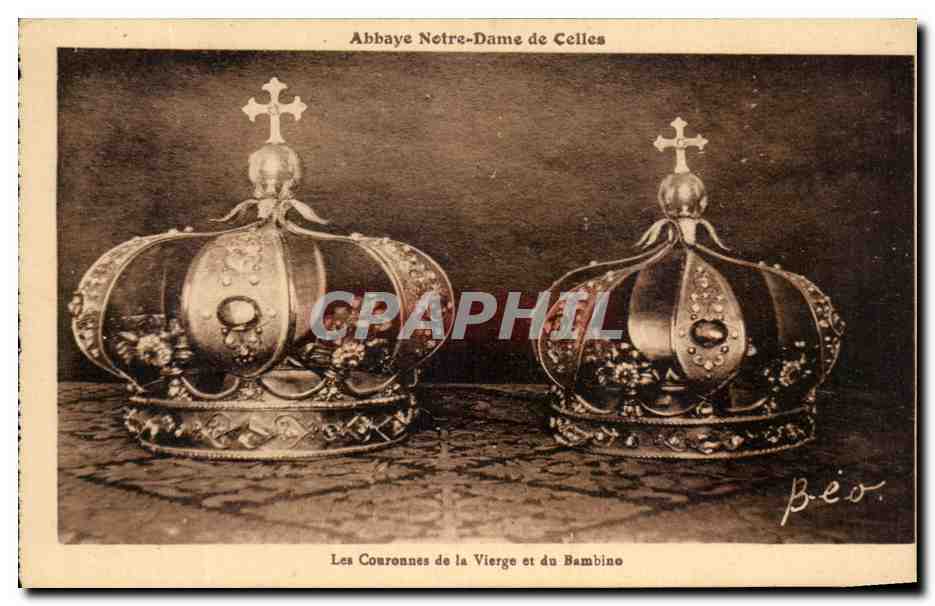 Les Couronnes de la Vierge et du Bambino — Abbaye Notre-Dame de Celles — Béo