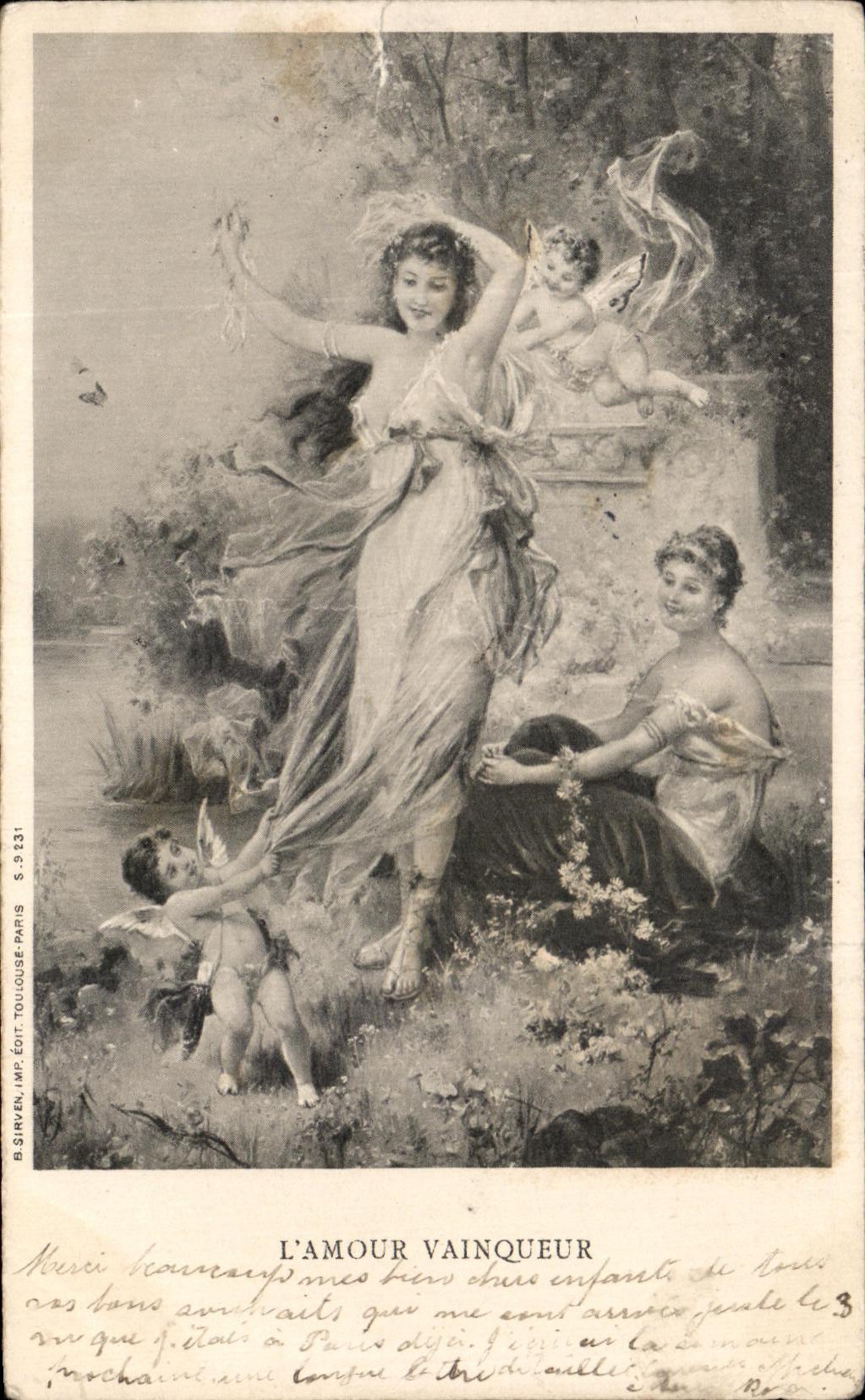 CPA L'Amour Vainqueur Ange Femme