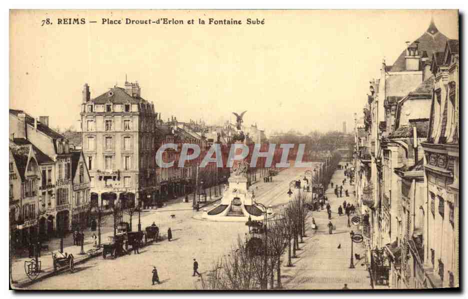 Reims — Place Drouet-d'Erlon et la Fontaine Subé — CPAPHIL