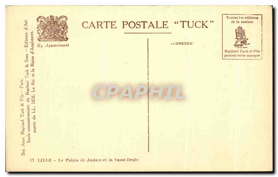 CPA Lille Le Palais De Justice Et La Basse Deule — Rückseite