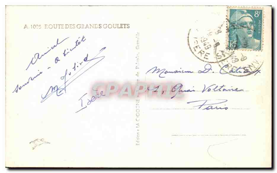 Route des Grandes Goulets — Éditeur La Cigogne, n° 1035 — Verso