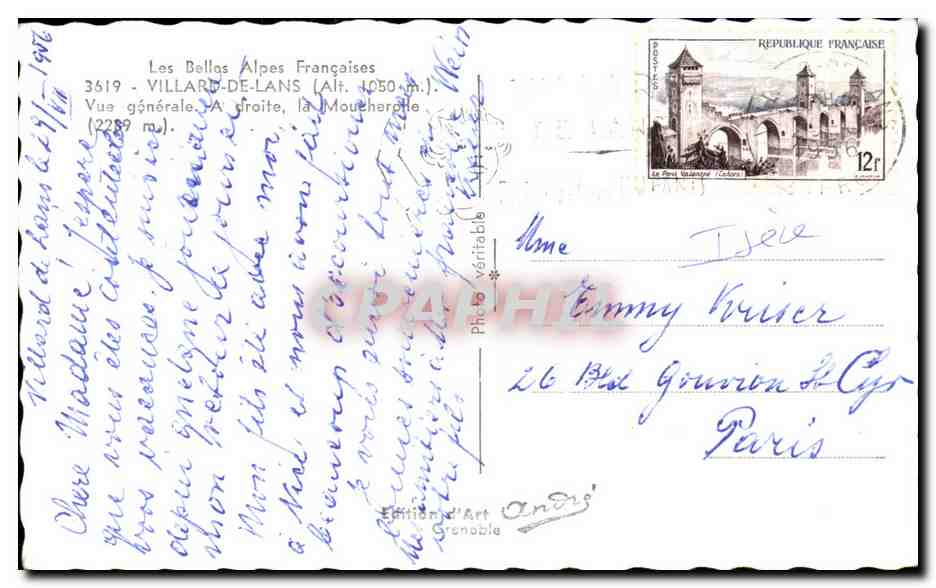 Villard-de-Lans — Vue générale — Éditions d'Art Grenoble — Verso