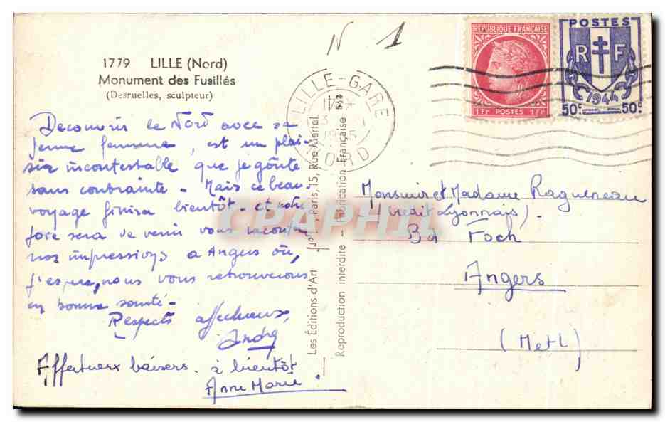 CPA Lille Monument Des Fusilles Militaria — Rückseite
