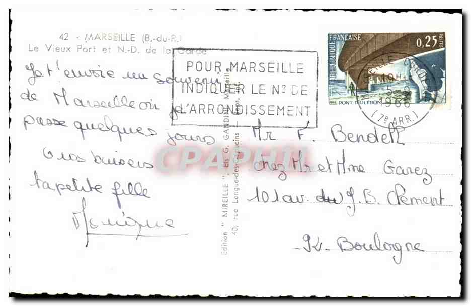 CPA Marseille Le vieux Port Et ND De La Garde Bateau — Verso