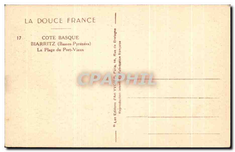 CPA La Douce France Cote Basque Biarritz La Plage Du Port Vieux — Verso