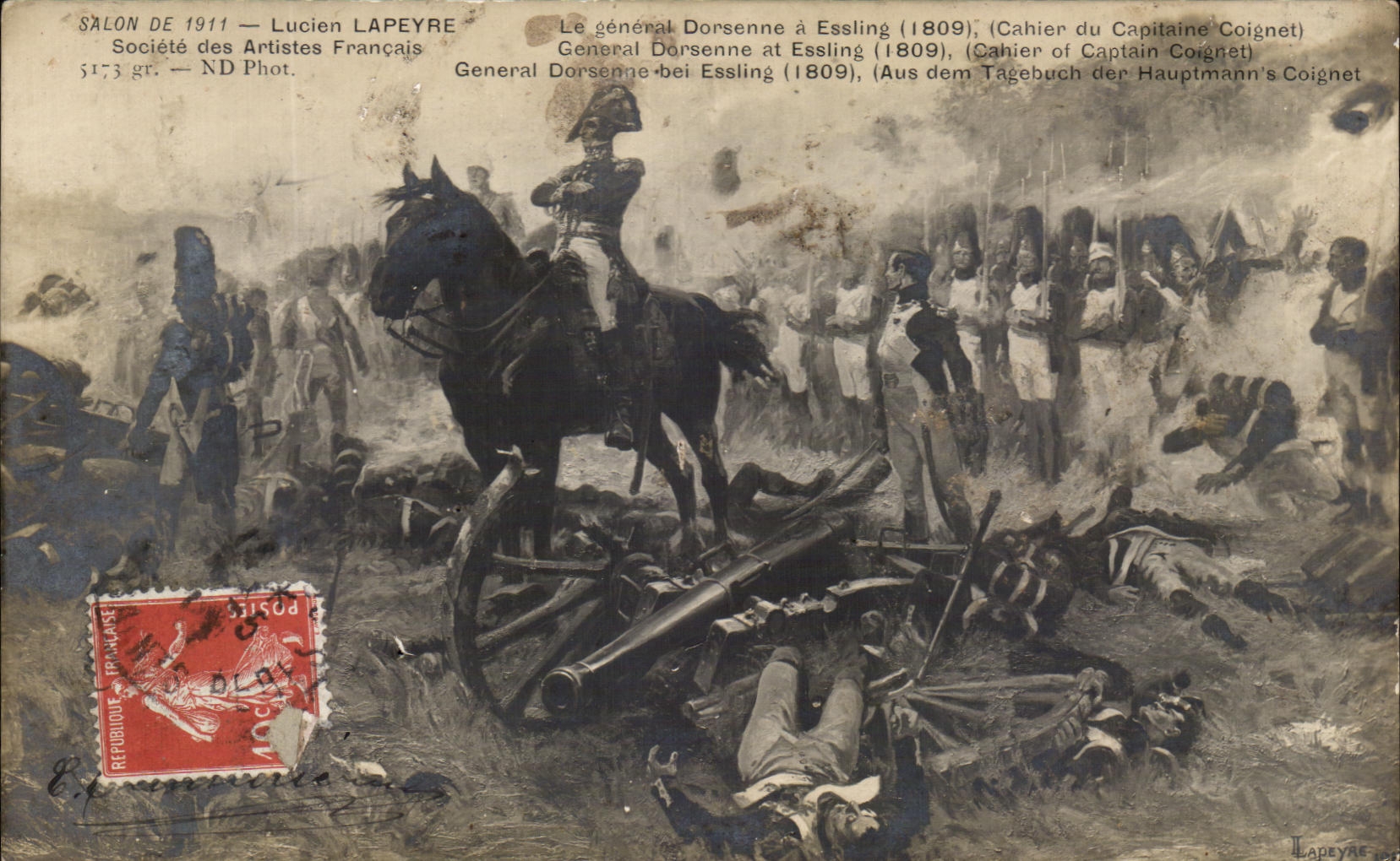 Vintage Postcard Salon De Lucien Lapeyre Societe Des Artistes Francais Le general Dorsenne a Essling (1809) cahier du capitaine Coign