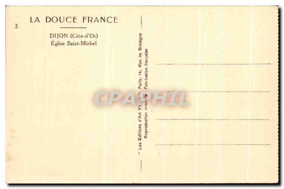 Dijon (Côte-d'Or) — Église Saint-Michel — Éditions d'Art YVON — Verso