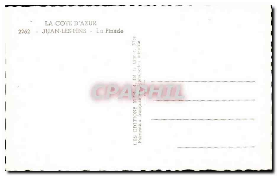 CPA La Douce D'Azur Juan Les Pins La Pinede — Rückseite