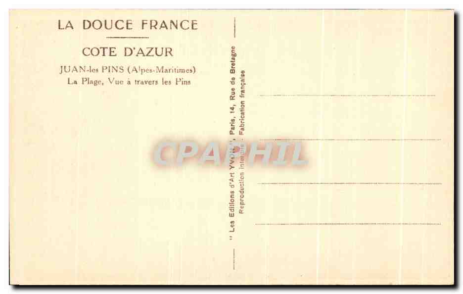 CPA La Douce Cote D'Azur Juan Les Pins La Plage Vue A Travers Les Pins — Rückseite