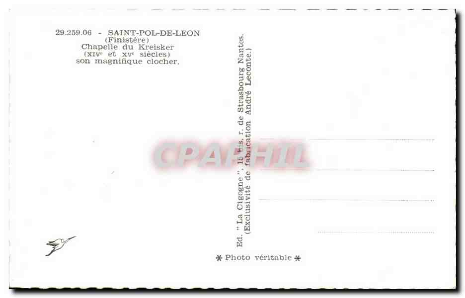 CPA Saint Pol De Leon Chapelle du Kreisker son Magnifique clocher — Verso