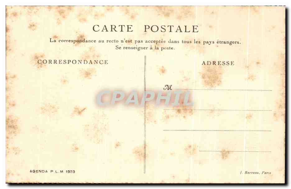 Palacio de Fontainebleau — Sala Henri II — Agenda P.L.M. 1923 — Reverso