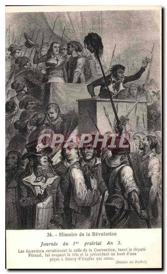 CPA Histoire de la Revolution Journee da Ier prairial Les emeutiers envahissent la salle de la Convention la tete et la