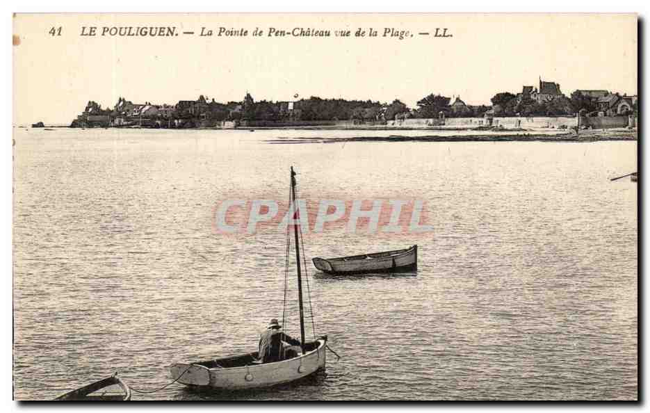 CPA Le Pouliguen La Pointe de Pen Chateau vue de la Plage