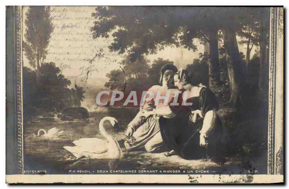 CPA Deux Chatelaines Donnant A Manger a un cygne Revoil 