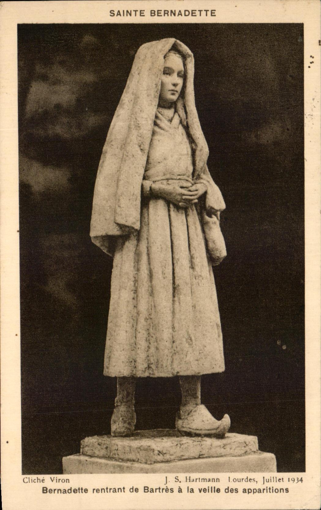 Sainte Bernadette — statue à Lourdes, juillet 1934 — J. S. Hartmann