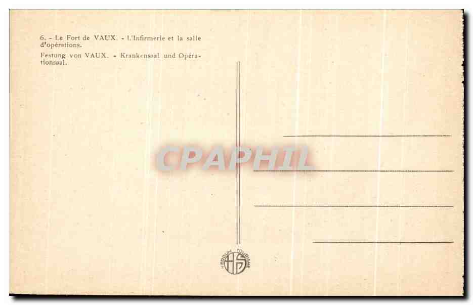 Fort de Vaux — Infirmerie et salle d'opérations — éditeur H. Touraine — Verso