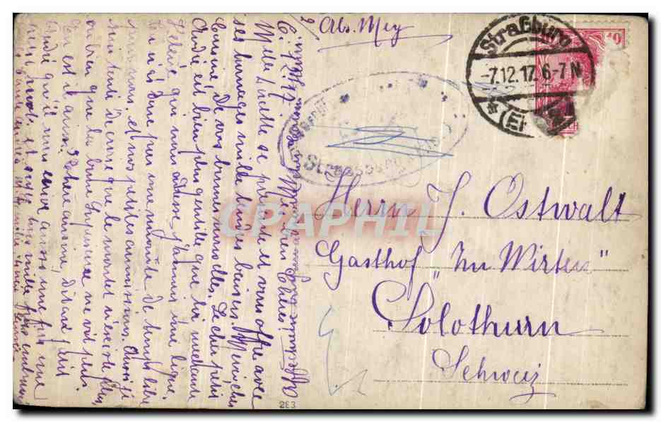 CARTE PHOTO Femme Srasbourg — Verso