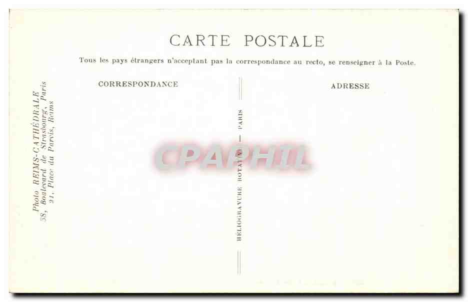 CPA Cathedrale de Reims Vue Laterale nord apres I'Incendie Militaria — Verso