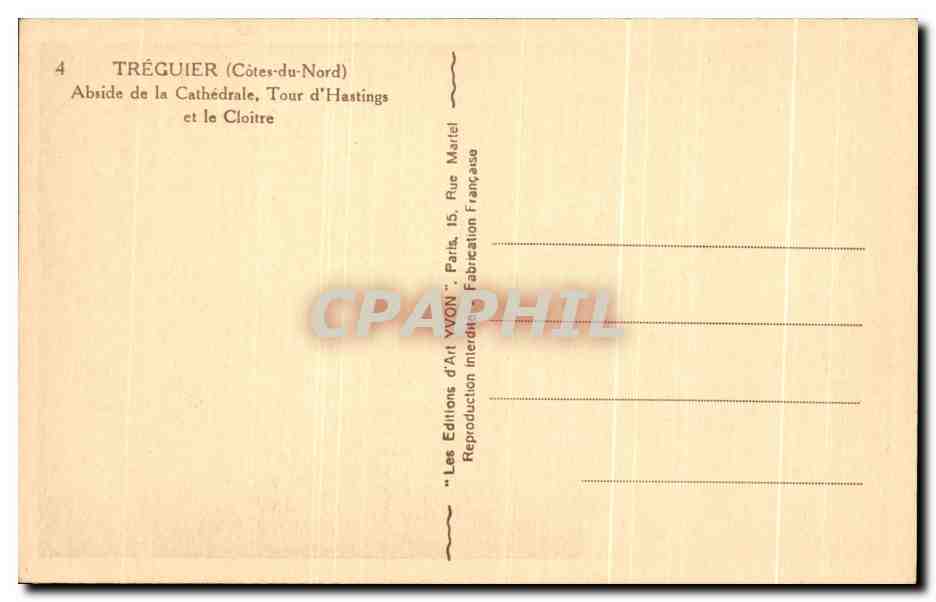 Tréguier (Côtes-du-Nord) — Abside de la Cathédrale, Tour d'Hastings et le Cloître — Les Éditions d'Art WvON — Reverso