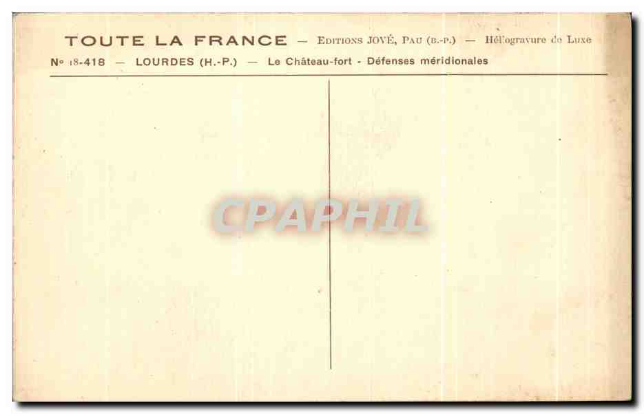 CPA Lourdes Le Chateau Fort Defenses Meridionales — Verso