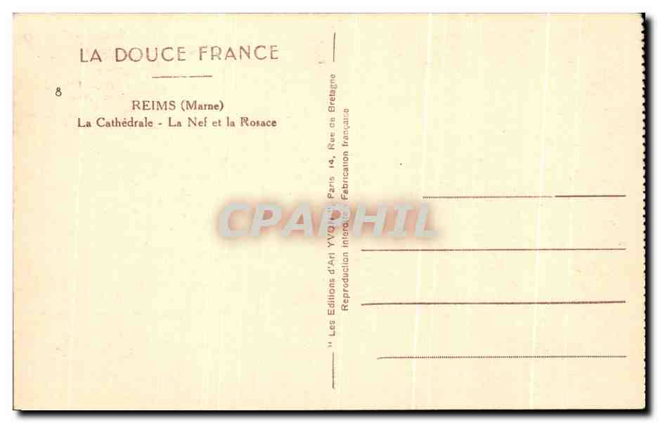 CPA Reims la Cathedrale la Nef et la rosace — Verso