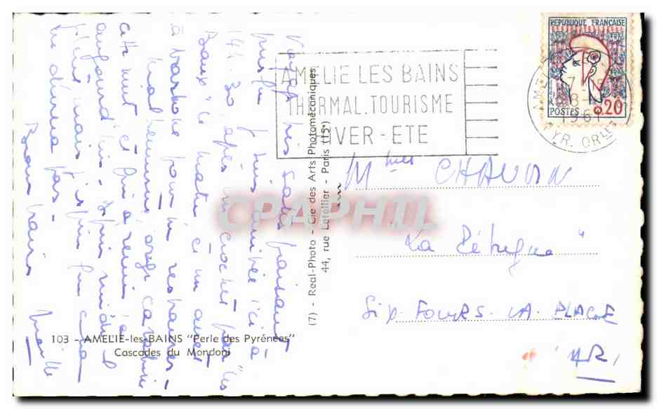 CPA Amelie Les Bains perle des Pyrenees Cascades du Mondoni — Back