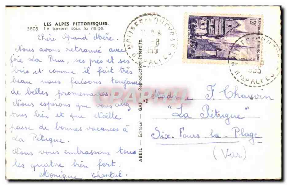 Les Alpes Pittoresques — Le torrent sous la neige — ABEIL Éditeur, n° 3805 — Verso