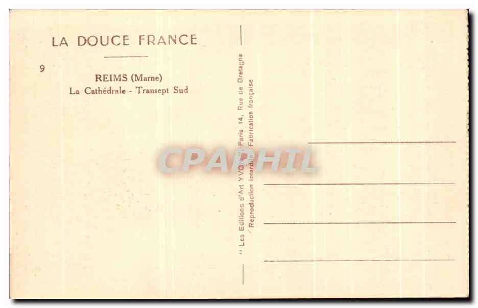 CPA Reims La cathedrale Transept sud — Rückseite
