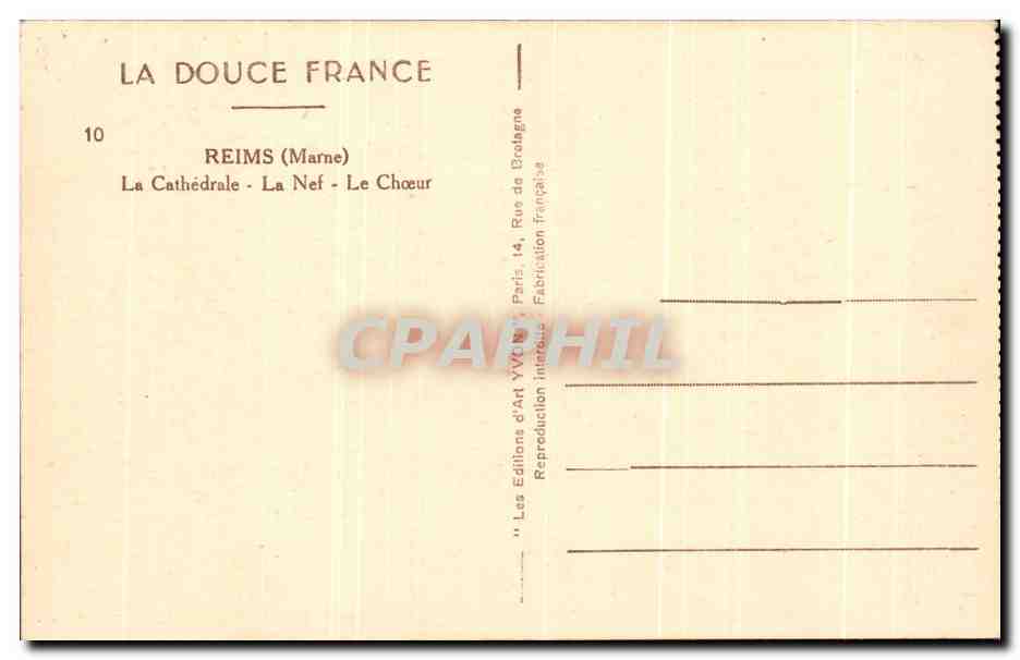 Reims (Marne) — Die Kathedrale - Die Kirchenschiff - Der Chor — Éditions d'Art Yvon — Rückseite
